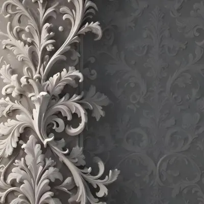 3d Model A Decorative Gray And White Damask Pattern With Ornate Floral And Scroll Designs Figure Octane Render Volumetric Highly Detailed Videogame Aesthetic 13 Ddec