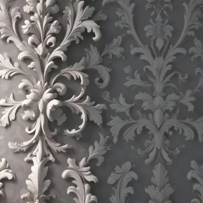 3d Model A Decorative Gray And White Damask Pattern With Ornate Floral And Scroll Designs Figure Octane Render Volumetric Highly Detailed Videogame Aesthetic 14 6fd5