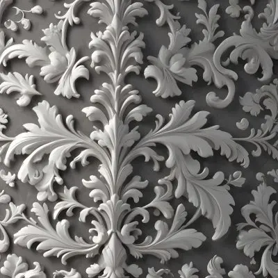 3d Model A Decorative Gray And White Damask Pattern With Ornate Floral And Scroll Designs Figure Octane Render Volumetric Highly Detailed Videogame Aesthetic 16 7bfa