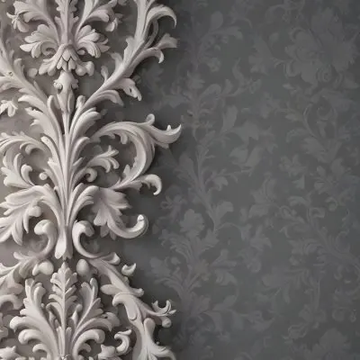 3d Model A Decorative Gray And White Damask Pattern With Ornate Floral And Scroll Designs Figure Octane Render Volumetric Highly Detailed Videogame Aesthetic 2 3121