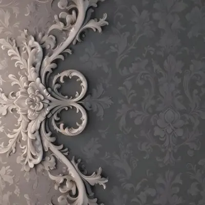 3d Model A Decorative Gray And White Damask Pattern With Ornate Floral And Scroll Designs Figure Octane Render Volumetric Highly Detailed Videogame Aesthetic 3 44d0