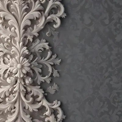 3d Model A Decorative Gray And White Damask Pattern With Ornate Floral And Scroll Designs Figure Octane Render Volumetric Highly Detailed Videogame Aesthetic 6 D827