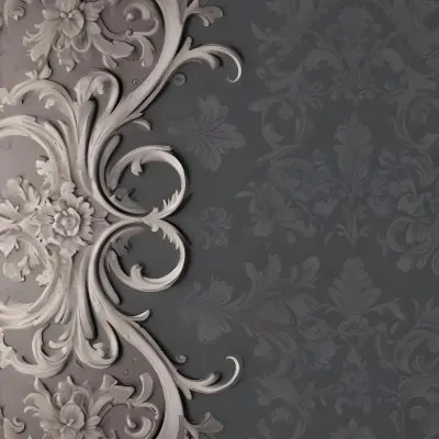 3d Model A Decorative Gray And White Damask Pattern With Ornate Floral And Scroll Designs Figure Octane Render Volumetric Highly Detailed Videogame Aesthetic 7 B515