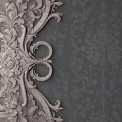 3d Model A Decorative Gray And White Damask Pattern With Ornate Floral And Scroll Designs Figure Octane Render Volumetric Highly Detailed Videogame Aesthetic 8 C37a