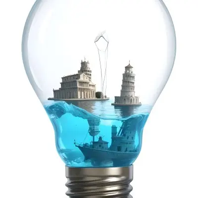 3d Model A Glass Light Bulb Containing A Miniature Ship Sailing On A Blue Ocean With The Leaning Tower Of Pisa In The Background Figure Octane Render Volumetric Highly Detailed Videogame Aesthetic 11 86ce