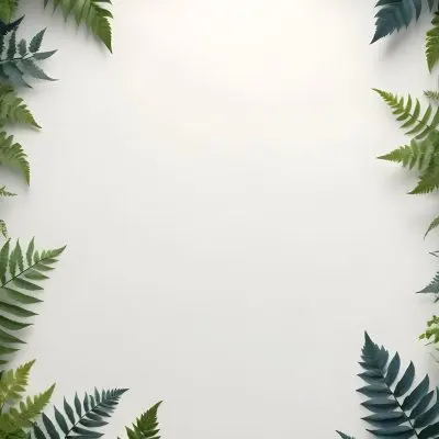 3d Model A Light Background With Decorative Green Leaves And Ferns Arranged At The Corners Creating A Frame Like Effect The Leaves Vary In Shape And Size With Some Featuring Hints Of Blue And Yellow Accents The Cente 13 B89f