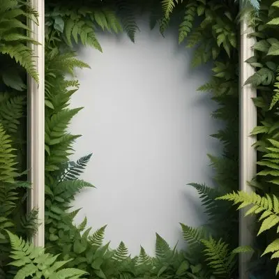 3d Model A Light Background With Decorative Green Leaves And Ferns Arranged At The Corners Creating A Frame Like Effect The Leaves Vary In Shape And Size With Some Featuring Hints Of Blue And Yellow Accents The Cente 16 Bb59
