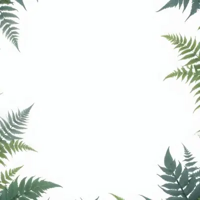 3d Model A Light Background With Decorative Green Leaves And Ferns Arranged At The Corners Creating A Frame Like Effect The Leaves Vary In Shape And Size With Some Featuring Hints Of Blue And Yellow Accents The Cente 17 Ad84