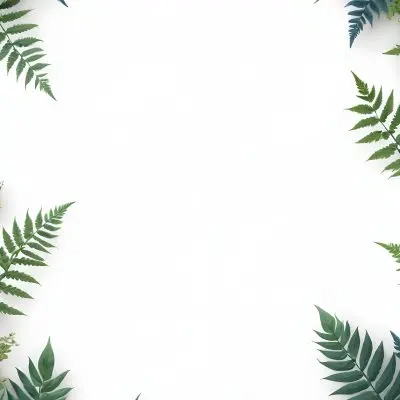 3d Model A Light Background With Decorative Green Leaves And Ferns Arranged At The Corners Creating A Frame Like Effect The Leaves Vary In Shape And Size With Some Featuring Hints Of Blue And Yellow Accents The Cente 19 2c96