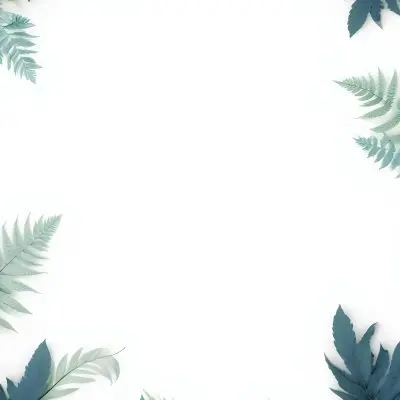 3d Model A Light Background With Decorative Green Leaves And Ferns Arranged At The Corners Creating A Frame Like Effect The Leaves Vary In Shape And Size With Some Featuring Hints Of Blue And Yellow Accents The Cente 21 26a8