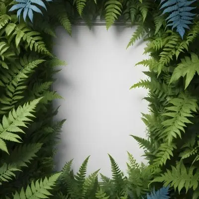 3d Model A Light Background With Decorative Green Leaves And Ferns Arranged At The Corners Creating A Frame Like Effect The Leaves Vary In Shape And Size With Some Featuring Hints Of Blue And Yellow Accents The Cente 6 D0dc