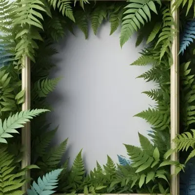 3d Model A Light Background With Decorative Green Leaves And Ferns Arranged At The Corners Creating A Frame Like Effect The Leaves Vary In Shape And Size With Some Featuring Hints Of Blue And Yellow Accents The Cente 7 9e31
