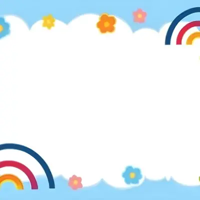 3d Model A Light Blue Background With White Fluffy Clouds At The Top And Bottom Colorful Flowers In Pink Are Scattered Around The Clouds Two Stylized Rainbows With Red Arcs Are Positioned At The Bottom Left And Right C 24 1d5a
