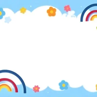 3d Model A Light Blue Background With White Fluffy Clouds At The Top And Bottom Colorful Flowers In Pink Are Scattered Around The Clouds Two Stylized Rainbows With Red Arcs Are Positioned At The Bottom Left And Right C 25 C6ec