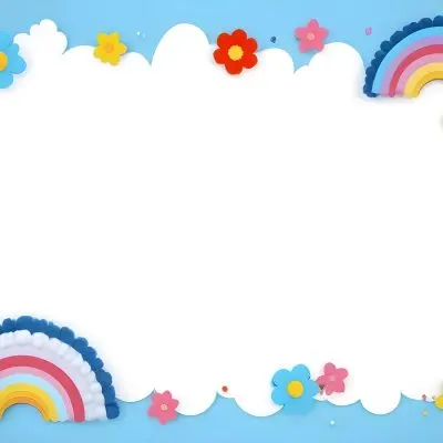 3d Model A Light Blue Background With White Fluffy Clouds At The Top And Bottom Colorful Flowers In Pink Are Scattered Around The Clouds Two Stylized Rainbows With Red Arcs Are Positioned At The Bottom Left And Right C 26 263f