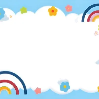 3d Model A Light Blue Background With White Fluffy Clouds At The Top And Bottom Colorful Flowers In Pink Are Scattered Around The Clouds Two Stylized Rainbows With Red Arcs Are Positioned At The Bottom Left And Right C 28 Ed57