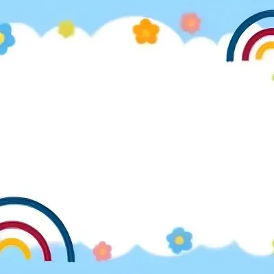 3d Model A Light Blue Background With White Fluffy Clouds At The Top And Bottom Colorful Flowers In Pink Are Scattered Around The Clouds Two Stylized Rainbows With Red Arcs Are Positioned At The Bottom Left And Right C 32 31b0