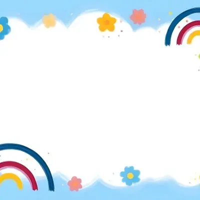 3d Model A Light Blue Background With White Fluffy Clouds At The Top And Bottom Colorful Flowers In Pink Are Scattered Around The Clouds Two Stylized Rainbows With Red Arcs Are Positioned At The Bottom Left And Right C 36 8a20