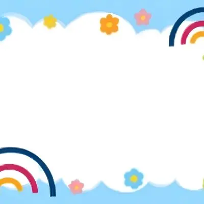 3d Model A Light Blue Background With White Fluffy Clouds At The Top And Bottom Colorful Flowers In Pink Are Scattered Around The Clouds Two Stylized Rainbows With Red Arcs Are Positioned At The Bottom Left And Right C 37 66dd