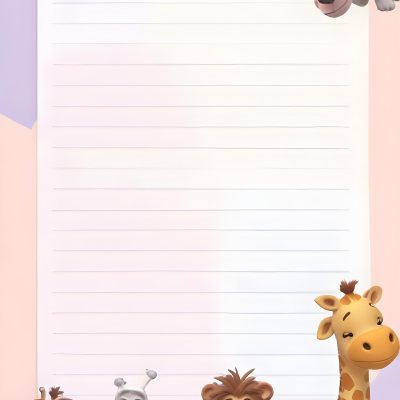 3d Model A Lined Notepad With A Pastel Colored Background At The Bottom There Are Cartoon Animals Including A Giraffe A Lion And A Monkey All With Friendly Expressions The Top Of The Notepad Is Lined Allowing Sp 1 1dd2
