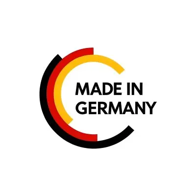 3d Model A Logo Featuring The Text Made In Germany In Bold Black Letters The Text Is Accompanied By A Circular Design Made Up Of Three Segments Colored In Red Yellow And Black Representing The German Flag The Segmen 6 D1b2