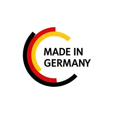 3d Model A Logo Featuring The Text Made In Germany In Bold Black Letters The Text Is Accompanied By A Circular Design Made Up Of Three Segments Colored In Red Yellow And Black Representing The German Flag The Segmen 7 C188