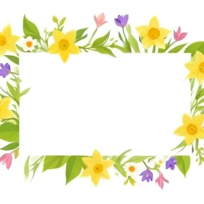 3d Model A Rectangular Frame Adorned With Colorful Flowers And Green Leaves The Flowers Include Yellow Daffodils And Pink And Purple Blooms Creating A Vibrant Border Around A Blank White Center Figure Octane Rende 17 28ad