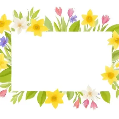 3d Model A Rectangular Frame Adorned With Colorful Flowers And Green Leaves The Flowers Include Yellow Daffodils And Pink And Purple Blooms Creating A Vibrant Border Around A Blank White Center Figure Octane Rende 21 C5cf