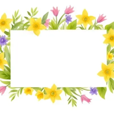 3d Model A Rectangular Frame Adorned With Colorful Flowers And Green Leaves The Flowers Include Yellow Daffodils And Pink And Purple Blooms Creating A Vibrant Border Around A Blank White Center Figure Octane Rende 37 5efb