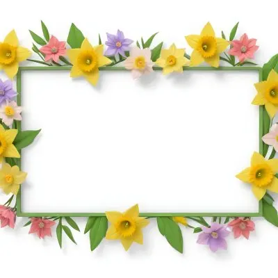 3d Model A Rectangular Frame Adorned With Colorful Flowers And Green Leaves The Flowers Include Yellow Daffodils And Pink And Purple Blooms Creating A Vibrant Border Around A Blank White Center Figure Octane Rende 43 Ee2d