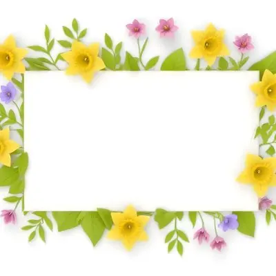 3d Model A Rectangular Frame Adorned With Colorful Flowers And Green Leaves The Flowers Include Yellow Daffodils And Pink And Purple Blooms Creating A Vibrant Border Around A Blank White Center Figure Octane Rende 45 9677