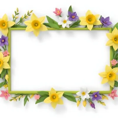 3d Model A Rectangular Frame Adorned With Colorful Flowers And Green Leaves The Flowers Include Yellow Daffodils And Pink And Purple Blooms Creating A Vibrant Border Around A Blank White Center Figure Octane Rende 57 E761