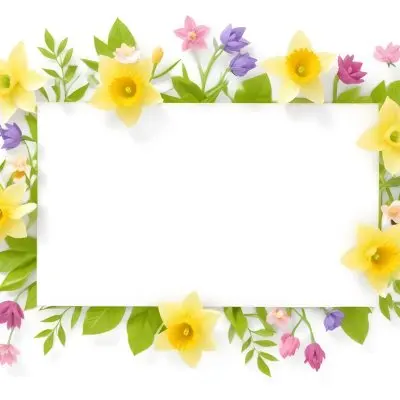 3d Model A Rectangular Frame Adorned With Colorful Flowers And Green Leaves The Flowers Include Yellow Daffodils And Pink And Purple Blooms Creating A Vibrant Border Around A Blank White Center Figure Octane Rende 68 Fb44