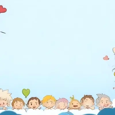 3d Model A Row Of Cartoon Children With Various Hairstyles And Expressions Some Holding Toys Against A Light Blue Background With Simple Clouds And Hearts Figure Octane Render Volumetric Highly Detailed Videogame 13 Ea07