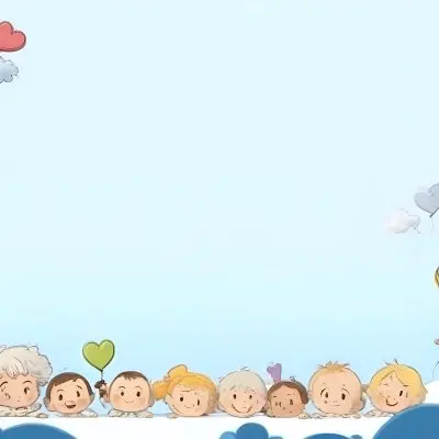3d Model A Row Of Cartoon Children With Various Hairstyles And Expressions Some Holding Toys Against A Light Blue Background With Simple Clouds And Hearts Figure Octane Render Volumetric Highly Detailed Videogame 20 D377