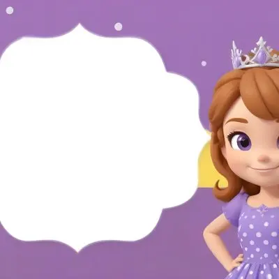 3d Model A Young Girl With Light Brown Hair Wearing A Tiara And A Purple Dress Smiling And Posing With Her Right Hand On Her Hip The Background Is Purple With White Polka Dots And A Blank White Area For Text Figure 17 24f5