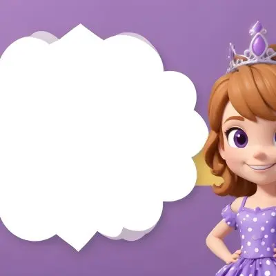 3d Model A Young Girl With Light Brown Hair Wearing A Tiara And A Purple Dress Smiling And Posing With Her Right Hand On Her Hip The Background Is Purple With White Polka Dots And A Blank White Area For Text Figure 6 8a41