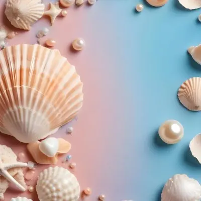 3d Model Seashells Pearls And Other Marine Elements On A Pastel Colored Background Figure Octane Render Volumetric Highly Detailed Videogame Aesthetic 1 1ba4