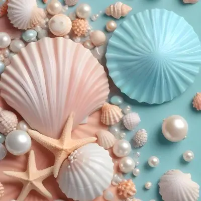 3d Model Seashells Pearls And Other Marine Elements On A Pastel Colored Background Figure Octane Render Volumetric Highly Detailed Videogame Aesthetic 12 9fd2