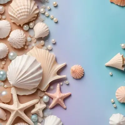 3d Model Seashells Pearls And Other Marine Elements On A Pastel Colored Background Figure Octane Render Volumetric Highly Detailed Videogame Aesthetic 16 0f61