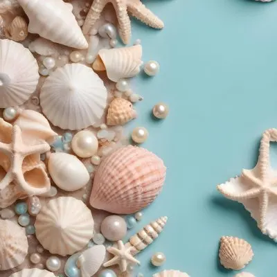 3d Model Seashells Pearls And Other Marine Elements On A Pastel Colored Background Figure Octane Render Volumetric Highly Detailed Videogame Aesthetic 3 Fac8