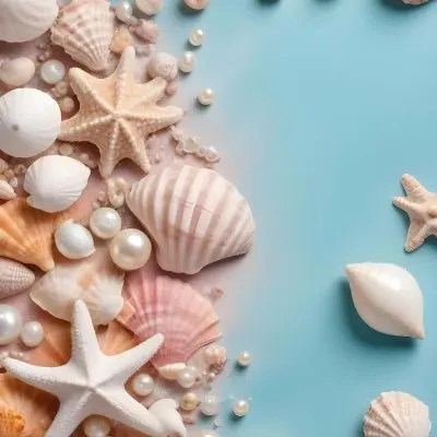 3d Model Seashells Pearls And Other Marine Elements On A Pastel Colored Background Figure Octane Render Volumetric Highly Detailed Videogame Aesthetic 5 846f