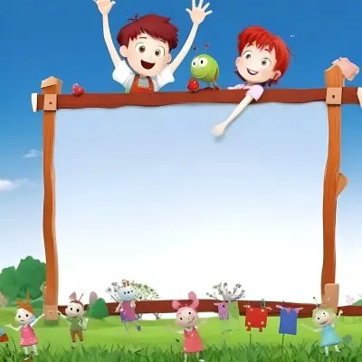 Two Children Are Joyfully Raising Their Hands The Boy