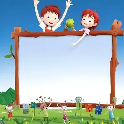 3d Model Two Children Are Joyfully Raising Their Hands The Boy Has Short Red Hair And Is Wearing A Green Shirt With A Green Apron While The Girl Has Long Pink Hair And Is Dressed In A Green Outfit They Are Positioned 7 5086