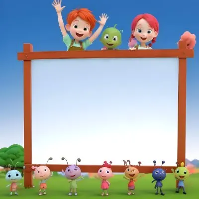 3d Model Two Children Are Joyfully Raising Their Hands The Boy Has Short Red Hair And Is Wearing A Green Shirt With A Green Apron While The Girl Has Long Pink Hair And Is Dressed In A Green Outfit They Are Positioned 8 15d2