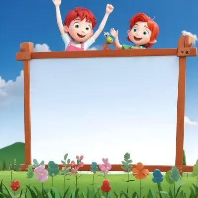 3d Model Two Children Are Joyfully Raising Their Hands The Boy Has Short Red Hair And Is Wearing A Green Shirt With A Green Apron While The Girl Has Long Pink Hair And Is Dressed In A Green Outfit They Are Positioned 9 8a49