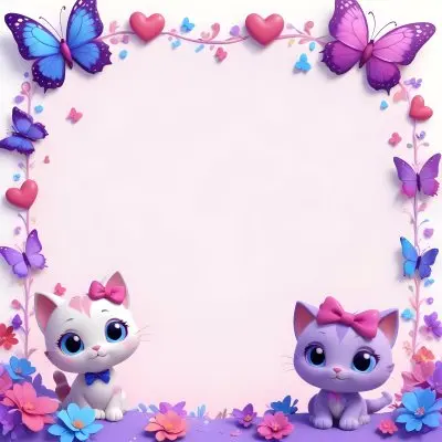 Two Cute Cartoon Cats One Purple