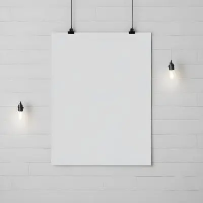 A Blank White Canvas Hanging On A Gray Wall With Two Black Pendant Lights Above It Surrounded By A Colorful Mural And Illuminated 15