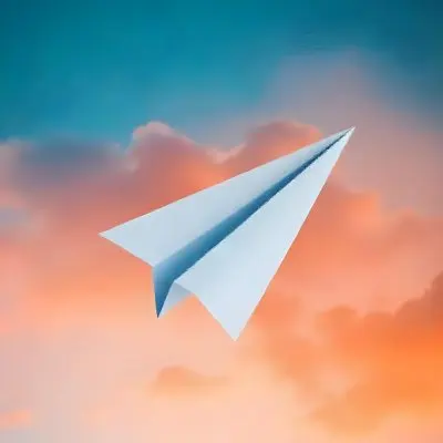 A Blue Paper Airplane Flying In The Air Blue And Orange Gradient Background 15 A222