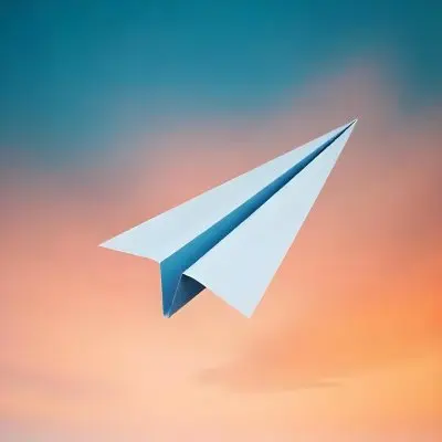 A Blue Paper Airplane Flying In The Air Blue And Orange Gradient Background 2 8634